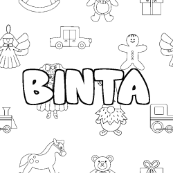 Coloriage pr&eacute;nom BINTA - d&eacute;cor Jouets