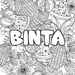 Coloriage pr&eacute;nom BINTA - d&eacute;cor Mandala fruits