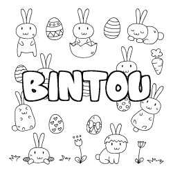 Coloriage pr&eacute;nom BINTOU - d&eacute;cor Paques