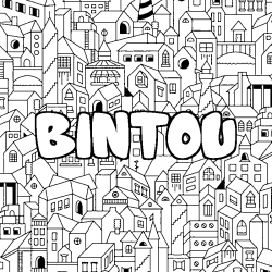 Coloriage pr&eacute;nom BINTOU - d&eacute;cor Ville
