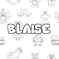 Coloriage pr&eacute;nom BLAISE - d&eacute;cor Jouets