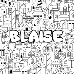Coloriage pr&eacute;nom BLAISE - d&eacute;cor Ville