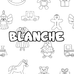Coloriage pr&eacute;nom BLANCHE - d&eacute;cor Jouets