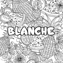 Coloriage pr&eacute;nom BLANCHE - d&eacute;cor Mandala fruits