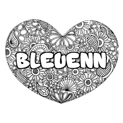 Coloriage pr&eacute;nom BLEUENN - d&eacute;cor Mandala coeur