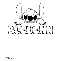 Coloriage pr&eacute;nom BLEUENN - d&eacute;cor Stitch