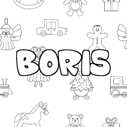Coloriage pr&eacute;nom BORIS - d&eacute;cor Jouets