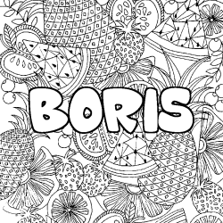 Coloriage pr&eacute;nom BORIS - d&eacute;cor Mandala fruits