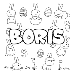 Coloriage pr&eacute;nom BORIS - d&eacute;cor Paques