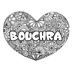 Coloriage prénom BOUCHRA - décor Mandala coeur