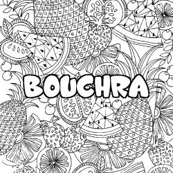 Coloriage pr&eacute;nom BOUCHRA - d&eacute;cor Mandala fruits