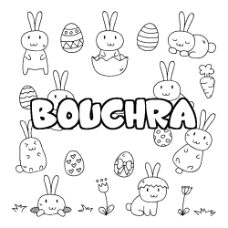 Coloriage prénom BOUCHRA - décor Paques