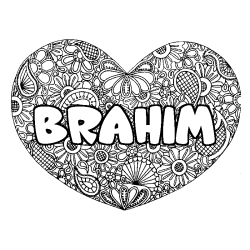 Coloriage prénom BRAHIM - décor Mandala coeur