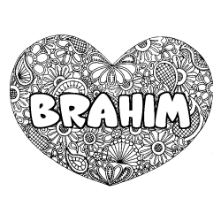 Coloriage pr&eacute;nom BRAHIM - d&eacute;cor Mandala coeur