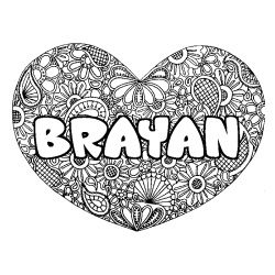 Coloriage pr&eacute;nom BRAYAN - d&eacute;cor Mandala coeur