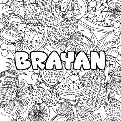 Coloriage pr&eacute;nom BRAYAN - d&eacute;cor Mandala fruits