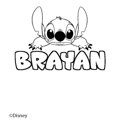 Coloriage pr&eacute;nom BRAYAN - d&eacute;cor Stitch