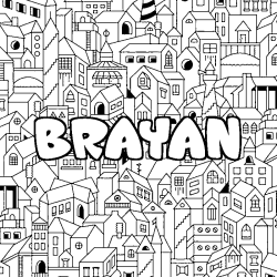 Coloriage prénom BRAYAN - décor Ville