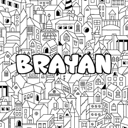 Coloriage pr&eacute;nom BRAYAN - d&eacute;cor Ville