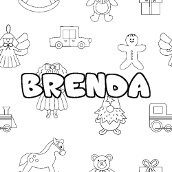 Coloriage prénom BRENDA - décor Jouets