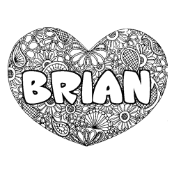 Coloriage pr&eacute;nom BRIAN - d&eacute;cor Mandala coeur