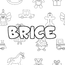 Coloriage prénom BRICE - décor Jouets