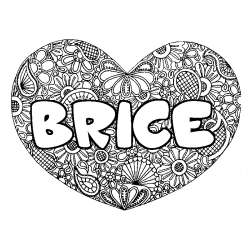 Coloriage prénom BRICE - décor Mandala coeur