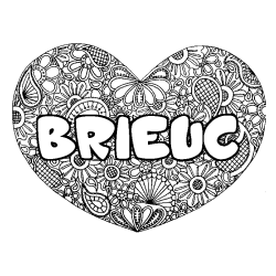 Coloriage pr&eacute;nom BRIEUC - d&eacute;cor Mandala coeur