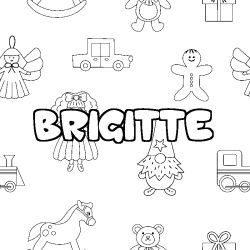 Coloriage prénom BRIGITTE - décor Jouets