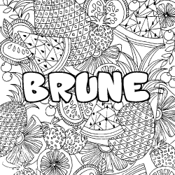 Coloriage prénom BRUNE - décor Mandala fruits