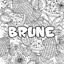 Coloriage pr&eacute;nom BRUNE - d&eacute;cor Mandala fruits