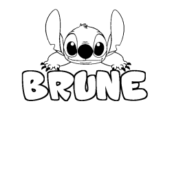 Coloriage prénom BRUNE - décor Stitch