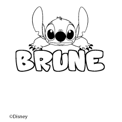 Coloriage pr&eacute;nom BRUNE - d&eacute;cor Stitch