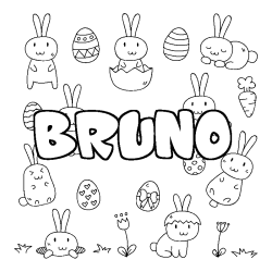 Coloriage pr&eacute;nom BRUNO - d&eacute;cor Paques