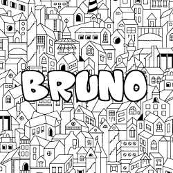 Coloriage prénom BRUNO - décor Ville