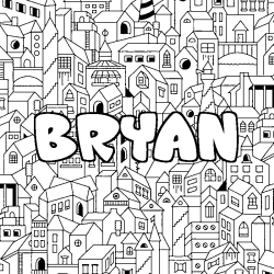 Coloriage prénom BRYAN - décor Ville