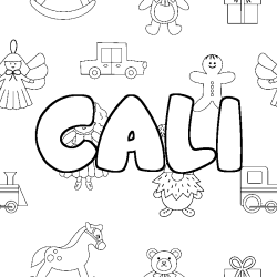 Coloriage prénom CALI - décor Jouets