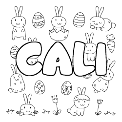 Coloriage pr&eacute;nom CALI - d&eacute;cor Paques