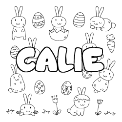 Coloriage pr&eacute;nom CALIE - d&eacute;cor Paques