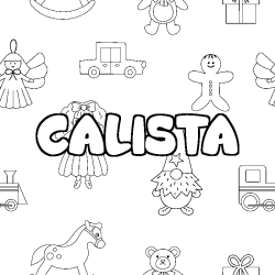Coloriage pr&eacute;nom CALISTA - d&eacute;cor Jouets