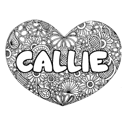 Coloriage pr&eacute;nom CALLIE - d&eacute;cor Mandala coeur
