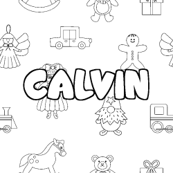 Coloriage prénom CALVIN - décor Jouets