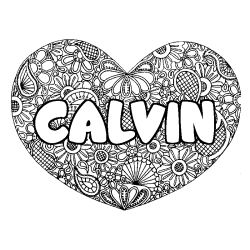 Coloriage pr&eacute;nom CALVIN - d&eacute;cor Mandala coeur