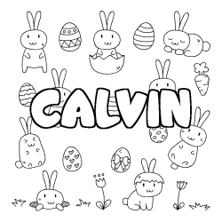 Coloriage pr&eacute;nom CALVIN - d&eacute;cor Paques