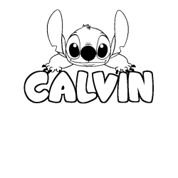Coloriage prénom CALVIN - décor Stitch