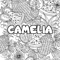 Coloriage pr&eacute;nom CAMELIA - d&eacute;cor Mandala fruits