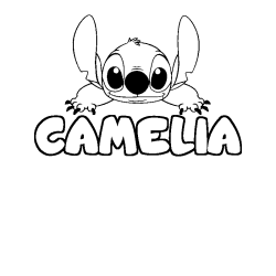 Coloriage prénom CAMELIA - décor Stitch