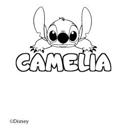 Coloriage pr&eacute;nom CAMELIA - d&eacute;cor Stitch