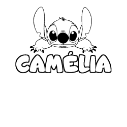 Coloriage prénom CAMÉLIA - décor Stitch
