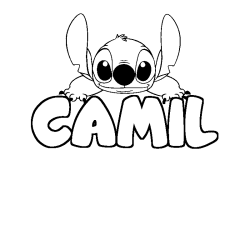 Coloriage prénom CAMIL - décor Stitch
